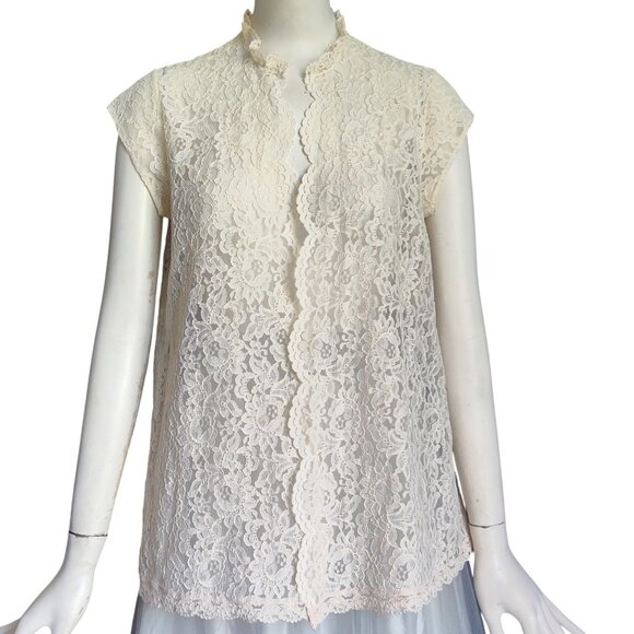 Vintage Intime California Floral Lace Open Front Coverup Lounge Nylon Top M - Picture 1 of 10